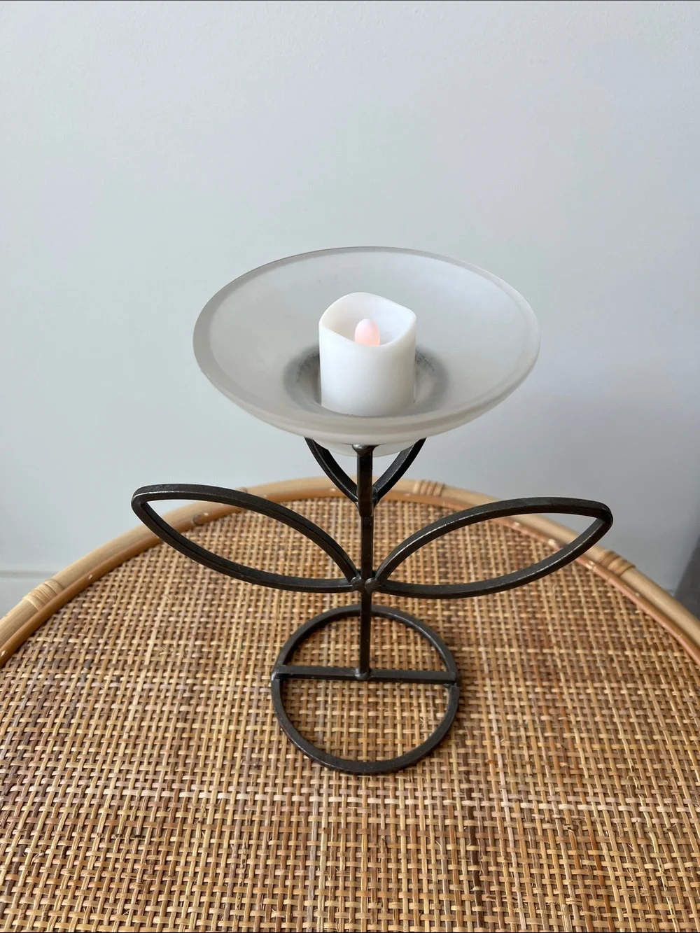 Vintage Flower Shaped Candle Holder Metal & Glass Votive Tea Light